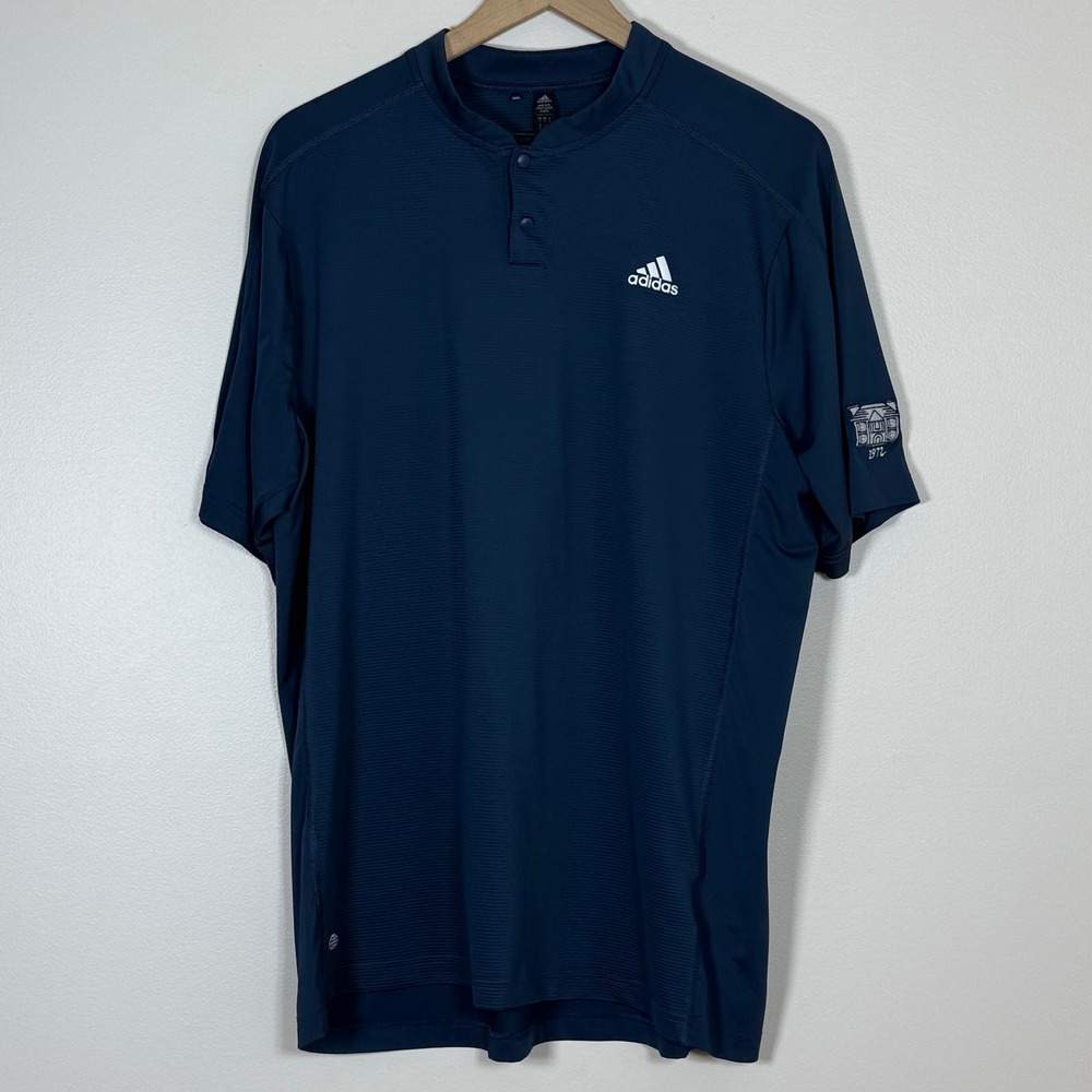 Adidas Mens Golf Polo Size L Navy Blue Blade Collar Parley Ocean Plastic Logo